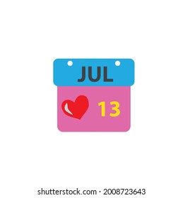 July calendar - Jul 13 icon illustration, new cute and romantic flat gift box vector design