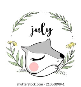 July calendar vector illutration animal poster card