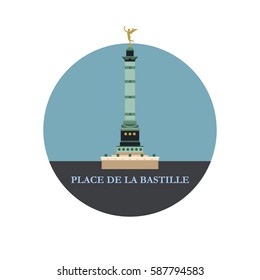 July column on place de La Bastille. Icon round shape. Paris, France. Icon round shape.