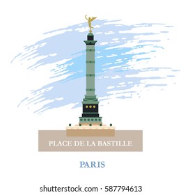 July column on place de La Bastille. Paris, France. Vector illustration.