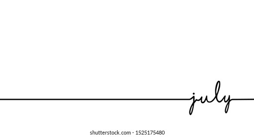 July - continuous one black line with word. Minimalistic drawing of phrase illustration
