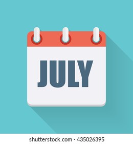 July Dates Flat Icon with Long Shadow. Vector Illustration EPS10