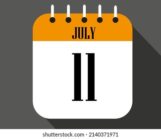July day 11. calendar number on a white paper with orange color border on a black background vector.