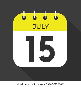 July day 15. Number fifteen on a white paper with yellow color border on a black background vector.