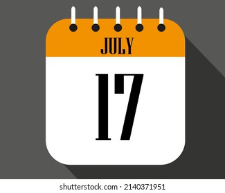 July day 17. calendar number on a white paper with orange color border on a black background vector.