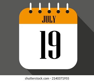 July day 19. calendar number on a white paper with orange color border on a black background vector.