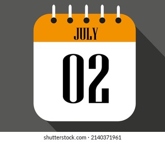 July day 2. calendar number on a white paper with orange color border on a black background vector.