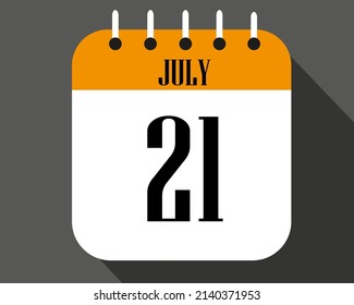 July day 21. calendar number on a white paper with orange color border on a black background vector.