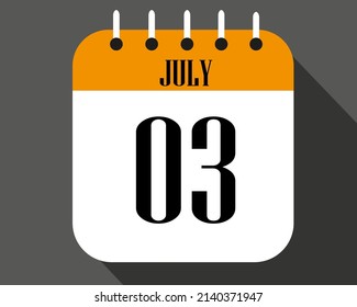 July day 3. calendar number on a white paper with orange color border on a black background vector.