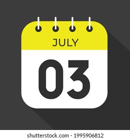 July day 3. Number three on a white paper with yellow color border on a black background vector.