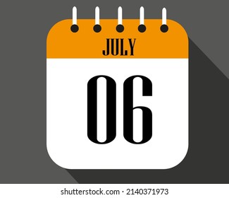 July day 6. calendar number on a white paper with orange color border on a black background vector.