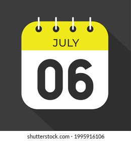 July day 6. Number six on a white paper with yellow color border on a black background vector.