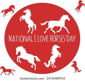 july december is national i love horses day national horse day vector illustration. 
Good for banner, poster, greeting card, party card, invitation, template, advertising, campaign, and social media. 
