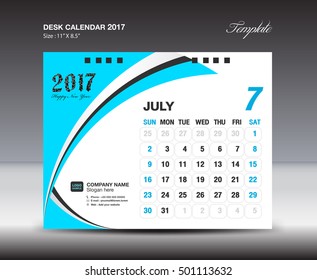 JULY Desk Calendar 2017 Design Template, Blue calendar 2017 template