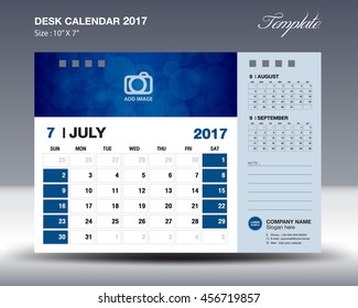 July Desk Calendar 2017 Template for business