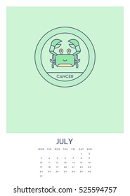 July Desk Calendar Template Vector Illustration