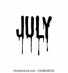  July dripping text vector, perfect for horror, dark, or spooky-themed designs. Ideal for seasonal posters or graphics