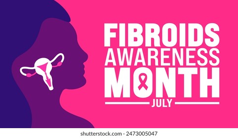 July is Fibroids Awareness Month background template. Holiday concept. use to background, banner, placard, card, and poster design template with text inscription and standard color. vector