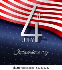 July fourth, American independence day greeting card with flag.