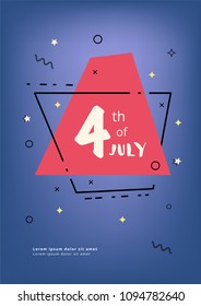 July Fourth card for social media with geometric shape. Happy Independence Day vertical  banner.  Template for holiday design. Vector illustration.