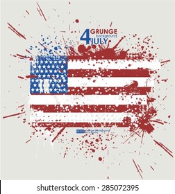 July fourth. Grunge background vector. Grunge print for t-shirt. Abstract dirt backgrounds texture. Grunge banner with an inky dribble strip with copy space. Abstract Grunge American flag  