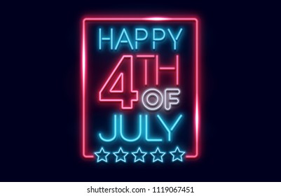 July Fourth neon vector banner greeting card display