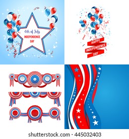 July fourth set. Independence day card. Holiday template for design banner,ticket, leaflet, card, poster and so on.