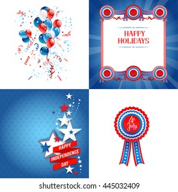 July fourth set. Independence day card. Holiday template for design banner,ticket, leaflet, card, poster and so on.