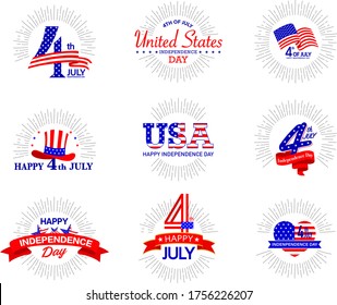 July fourth, United Stated independence day greeting. Vector illustration isolated on white background.