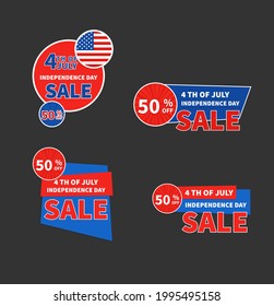 July fourth, United States independence day sale tags.