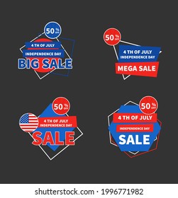 July fourth, United States independence day sale tags.