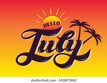 July. Hand drawn lettering. Vector illustration. Banner