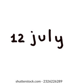 July Handwriting days of calendar black and white script