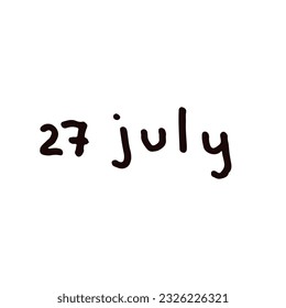 July Handwriting days of calendar black and white script