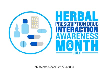 July is Herbal Prescription Drug Interaction Awareness Month background template. Holiday concept. use to background, banner, placard, card, and poster design template with text inscription