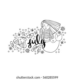 July. Isolated vector objects on white background.