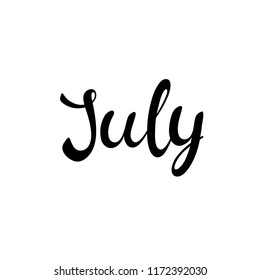 July lettering. Hand-written calligraphy design. Summer month brush lettering - vector illustration. Summertime season greeting card, poster, postcard, invitation template