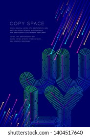 July month big text dot and dash line pattern layer overlay, Poster banner or flyer template layout design illustration isolated on blue background with copy space, vector eps10