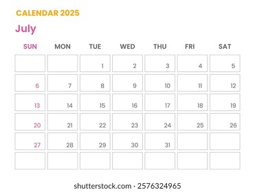 July Month calendar of 2024 