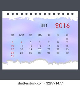 July month calendar