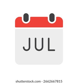 Icono de calendario del mes de julio. Ilustración vectorial. Diseño plano. Trazo editable. Símbolo de calendario. Signo de mes de verano.