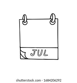 July month calendar page hand drawn in doodle style. simple scandinavian liner. planning, business, date, day. single element for design icon