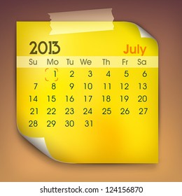 July month calender 2013. EPS 10.