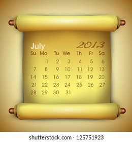 July month calender 2013. EPS 10.