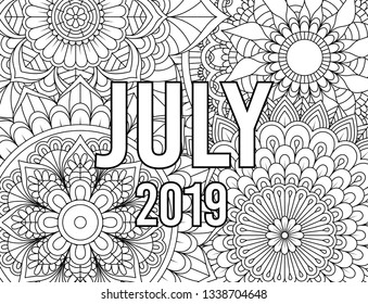 July Month Coloring Page Adults Mandala Stock Vector (Royalty Free ...