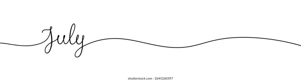 July month continuous one line drawing with word. Minimalistic drawing of phrase illustration.
