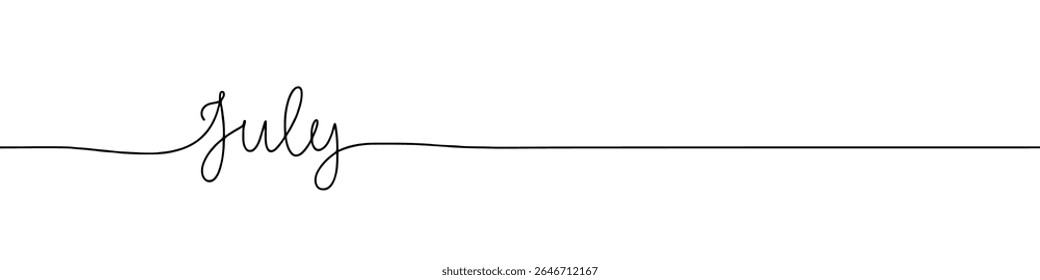 July month continuous one line drawing with word. Minimalistic drawing of phrase illustration.