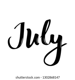 July month name. Handwritten calligraphic word.