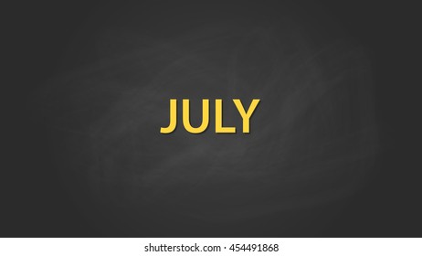 july month text written on the blackboard with chalk board effect vector graphic illustration