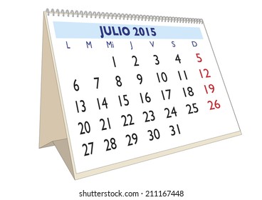 July month in a year 2015 calendar in spanish. Julio 2015